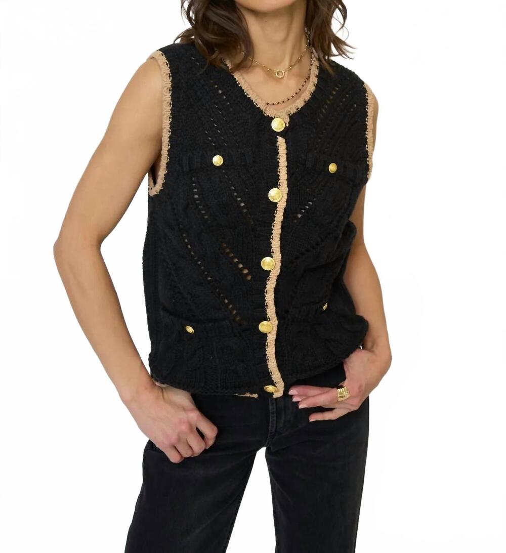 NEW CENTRAL PARK WEST brooke pointelle cable vest in black